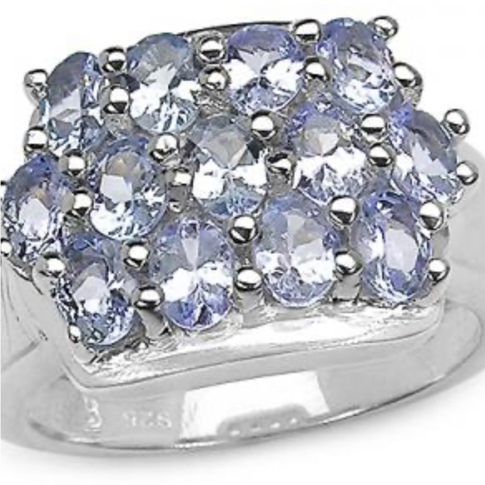 NWOT 2.08 CTW Tanzanite 14K White Gold Over 925 Solid Sterling Silver sz 8 Ring